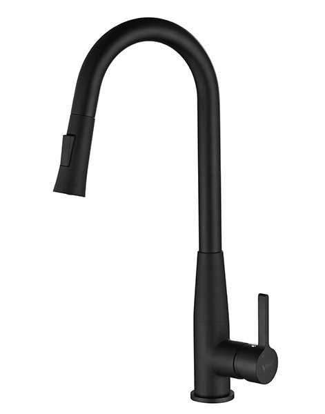 ברז קשת גבוה נשלף למטבח 2 מצבי זרימה דגם 1224 שחור מט