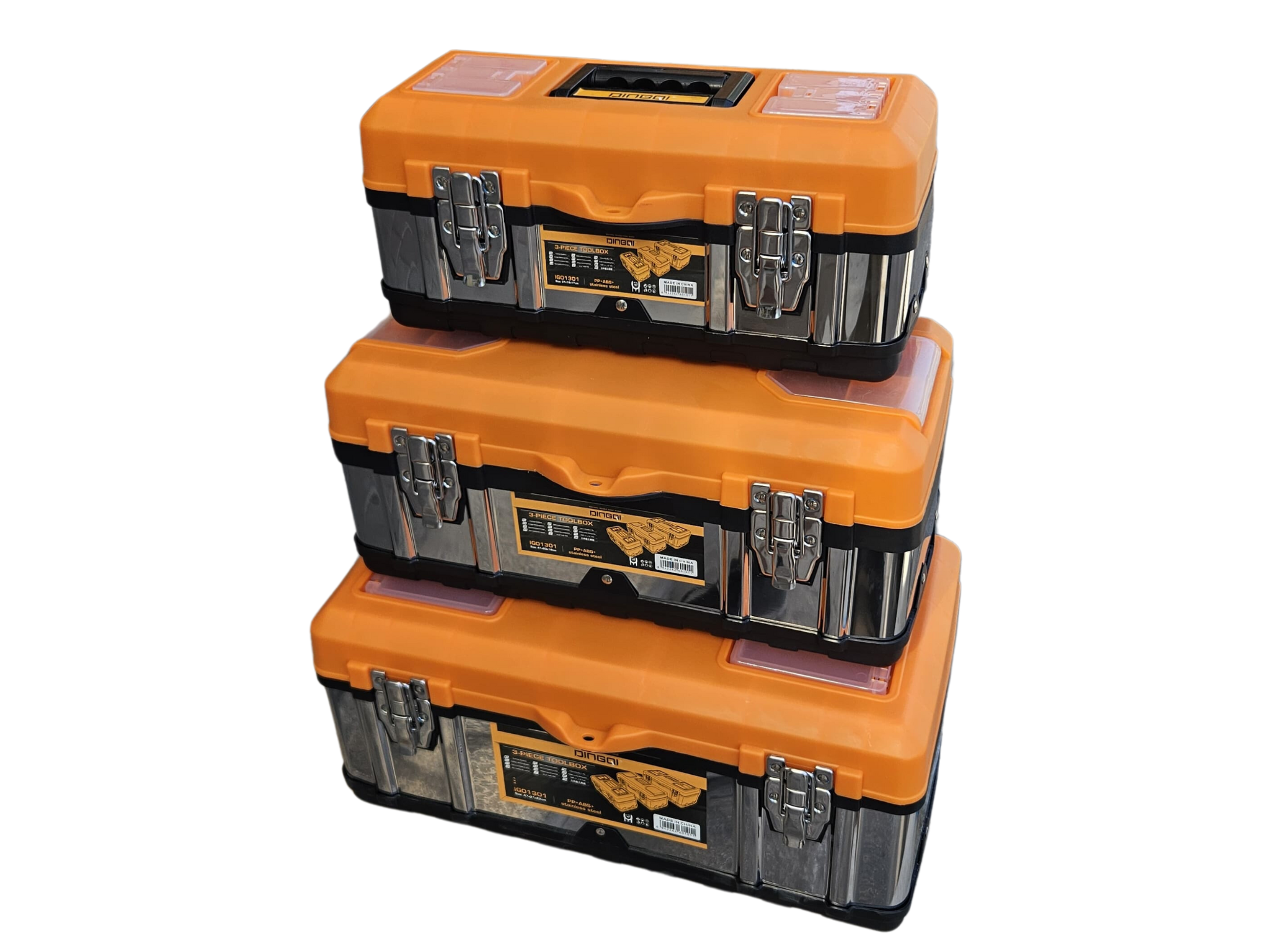 סט 3 ארגזי כלים נירוסטה משולבים 15"+16.5"+19" דגם IG1301