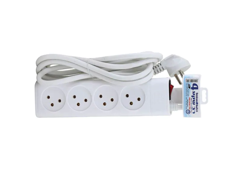 רב שקע - מפצל לחשמל + כבל מאריך 3 מ' עם מפסק